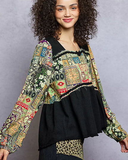 POL Balloon Sleeve Peplum Blouse with Trim Detail - Sleekdenim.com