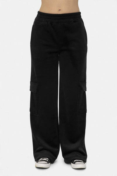 Mono B Elastic Waist Corduroy Cargo Pants Black