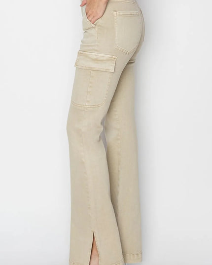RISEN Full Size High Rise Side Slit Cargo Bootcut Jeans - Sleekdenim.com