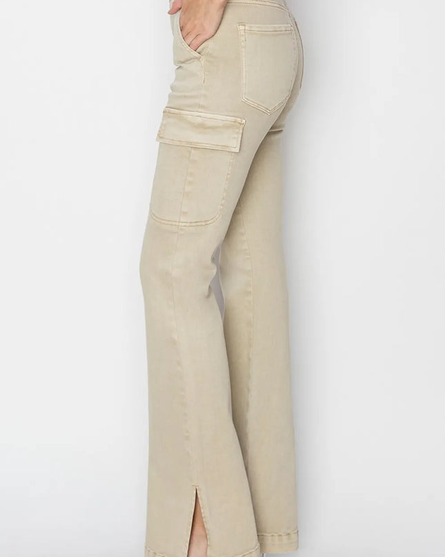 RISEN Full Size High Rise Side Slit Cargo Bootcut Jeans - Sleekdenim.com