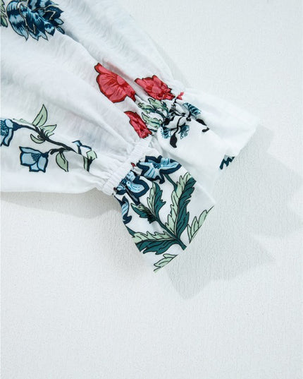 Floral Frilled V-Neck Long Sleeve Buttoned Shirt - Sleekdenim.com
