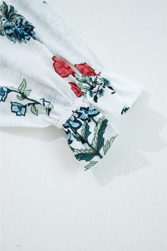 Floral Frilled V-Neck Long Sleeve Buttoned Shirt - Sleekdenim.com