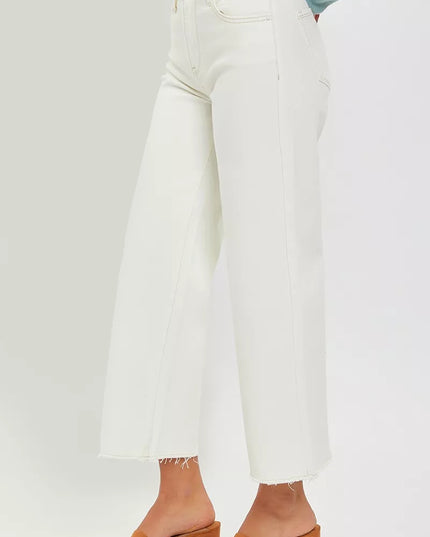 RISEN Tummy Control High Rise Crop Wide Jeans - Sleekdenim.com