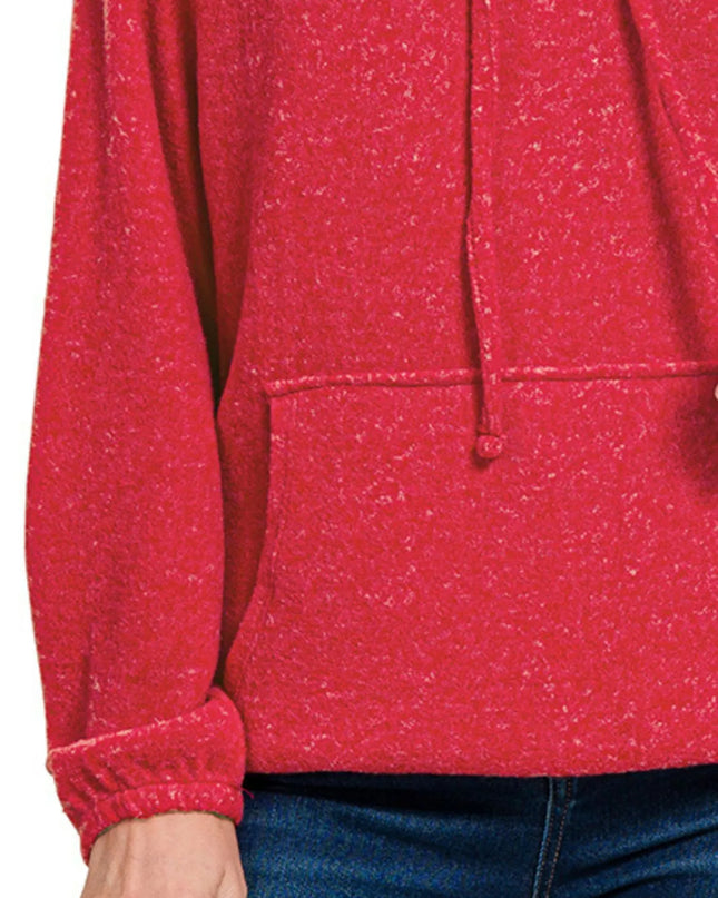 Zenana Brushed Hacci Melange Hooded Sweater - Sleekdenim.com