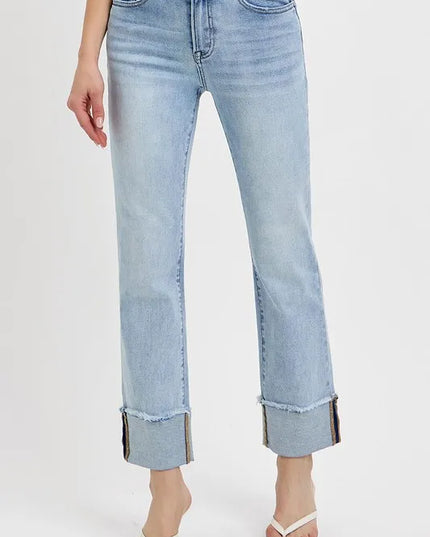RISEN High Rise Straight Cuffed Relaxed Jeans - Sleekdenim.com