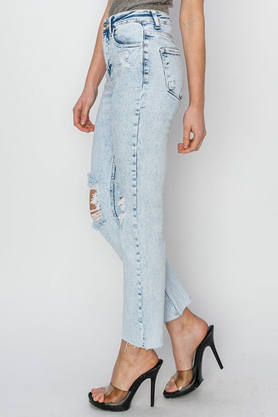 RISEN High Rise Distressed Ankle Jeans | Sleekdenim.com