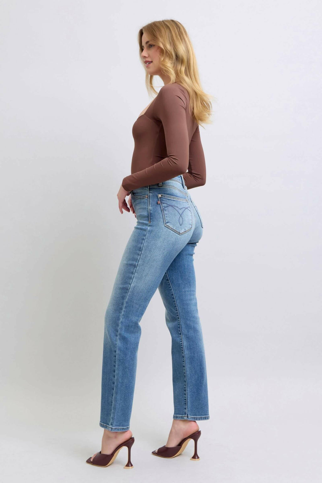 Judy Blue The Aspen High Rise Medium Wash Shearling Cuff Straight Leg Jeans | Sleek Denim Boutique | Sleekdenim.com