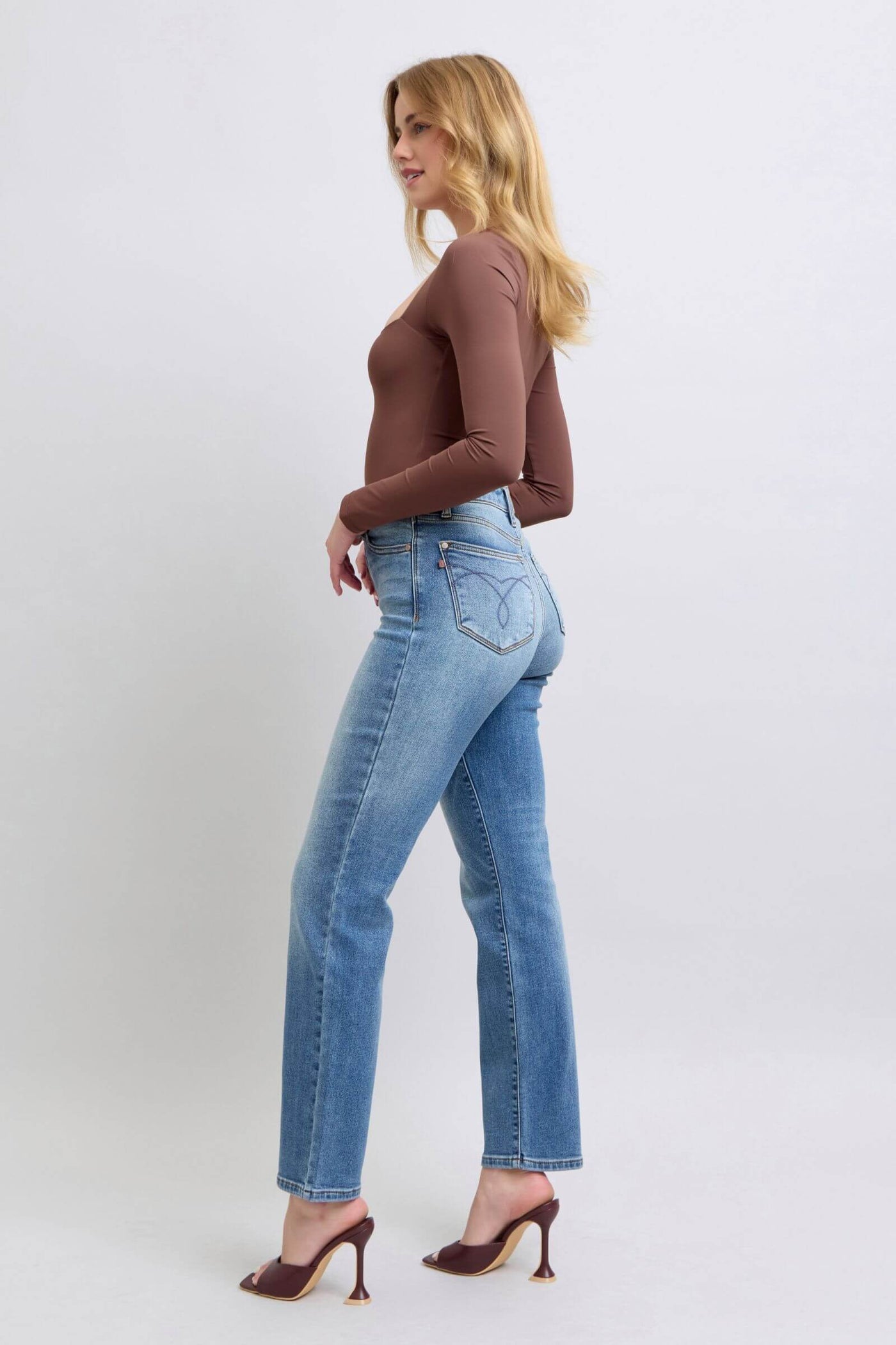 Judy Blue The Aspen High Rise Medium Wash Shearling Cuff Straight Leg Jeans