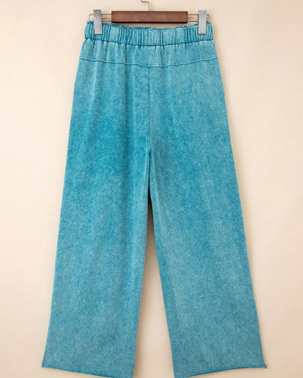 Mineral Wash High Waist Raw Hem Pants - Sleekdenim.com