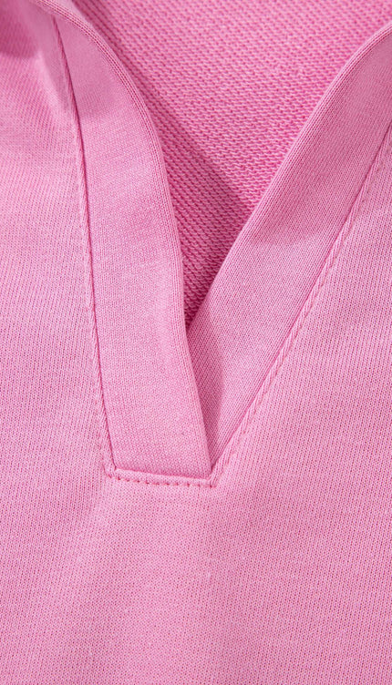 Polo Collar V Neck Pullover and Drawstring Sweatpants Set - Sleekdenim.com