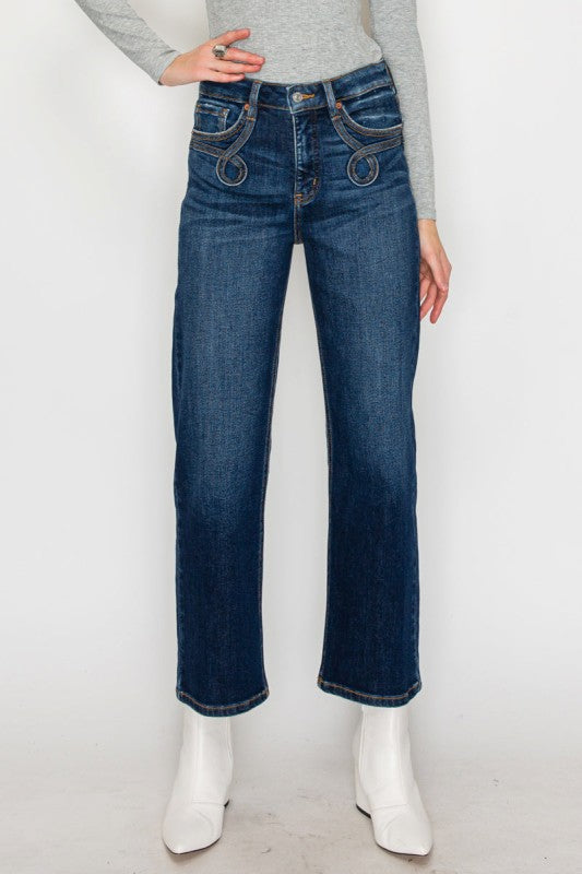 AT1029STD - High Rise Ankle Straight Jeans - Weste - Sleekdenim.com