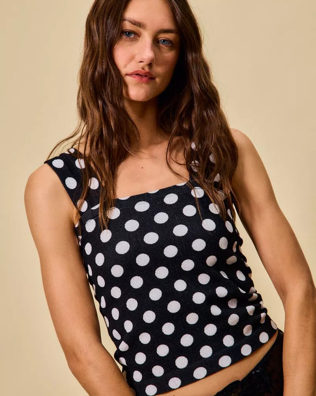 SO ME Polka Dot Knit Crop Seamless Casual Tank - Sleekdenim.com