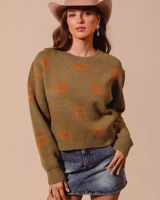 SO ME Pumpkin Rhombus Halloween Thanksgiving Sweater - Sleekdenim.com