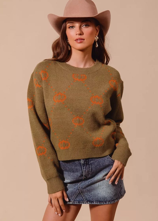 SO ME Pumpkin Rhombus Halloween Thanksgiving Sweater - Sleekdenim.com