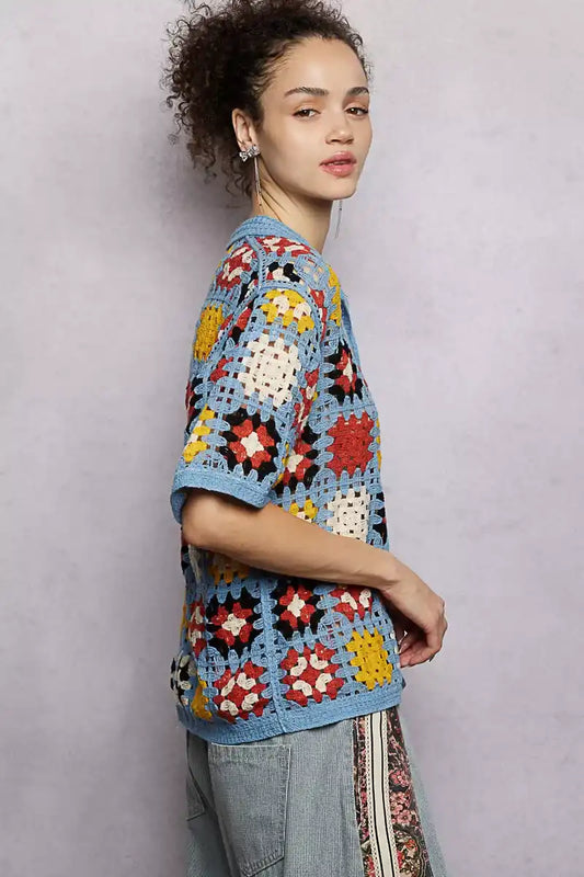 POL Crochet Short Sleeve Relaxed Fit Shirt - Sleekdenim.com