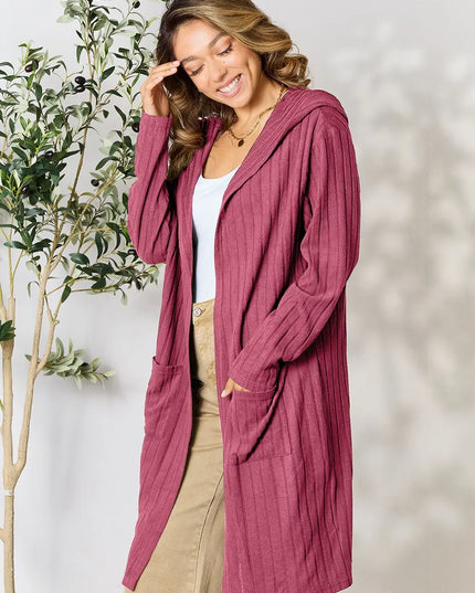 Basic Bae Full Size Hooded Sweater Cardigan - Sleekdenim.com