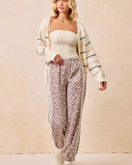 BiBi Side Lines Leopard Track Pants - Sleekdenim.com