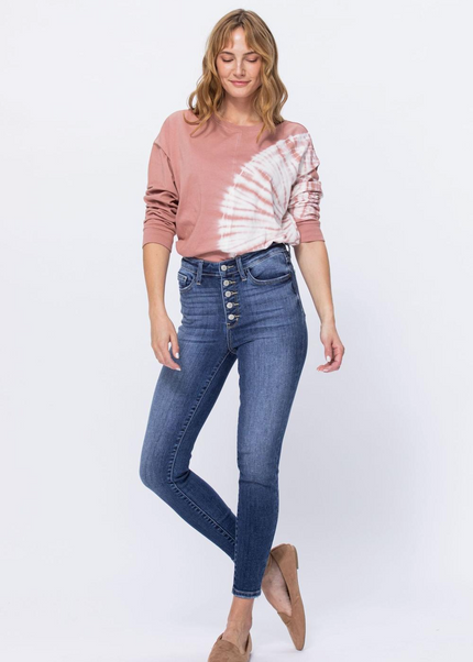 Judy Blue High Rise Button Fly Skinny Jeans 82319