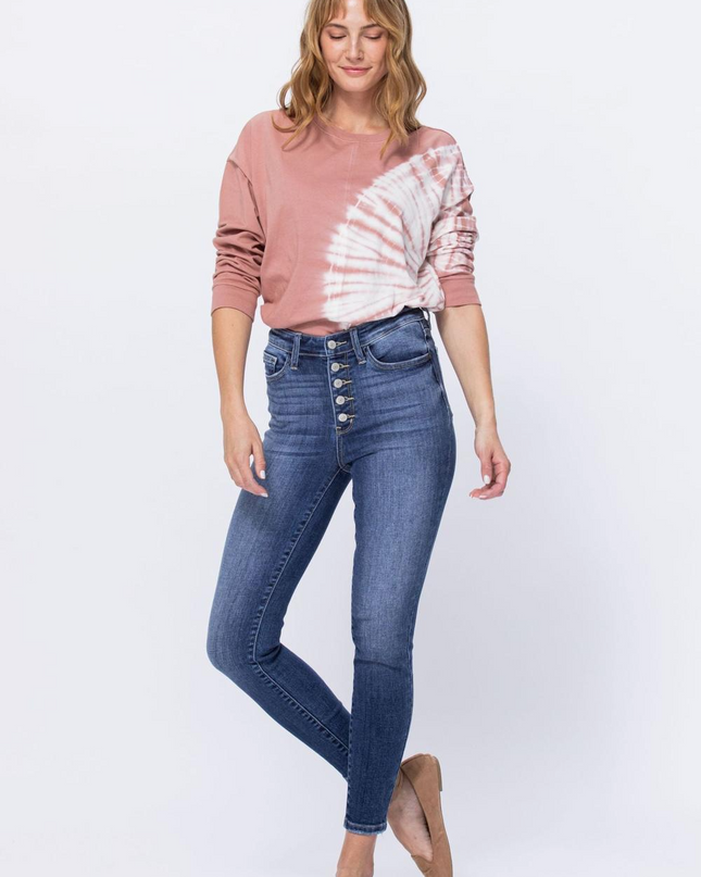 Judy Blue High Rise Button Fly Skinny Jeans 82319