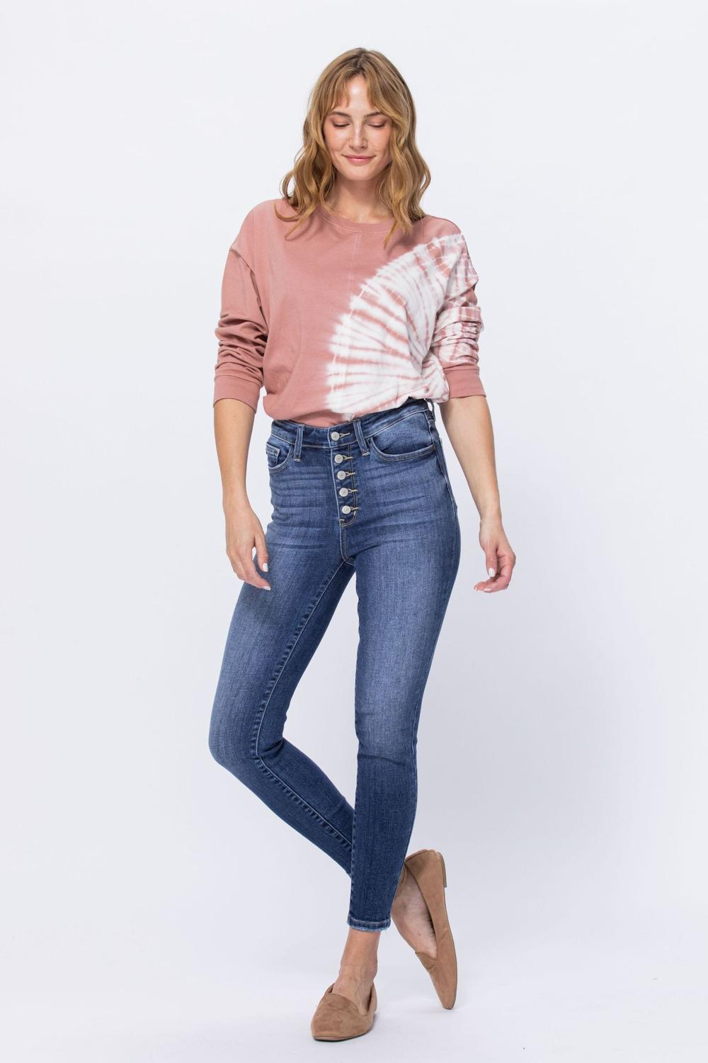 Judy Blue High Rise Button Fly Skinny Jeans 82319