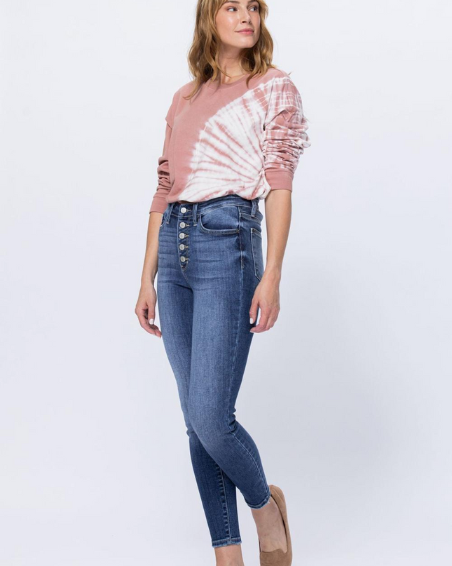 Judy Blue High Rise Button Fly Skinny Jeans 82319