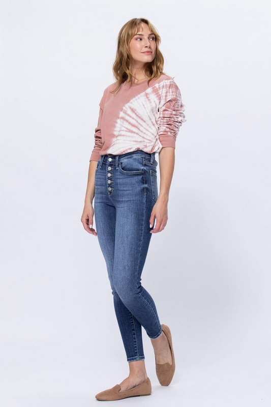 Judy Blue High Rise Button Fly Skinny Jeans 82319