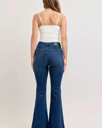 Judy Blue High-Waisted Flare Jeans with Front Pockets - Sleekdenim.com