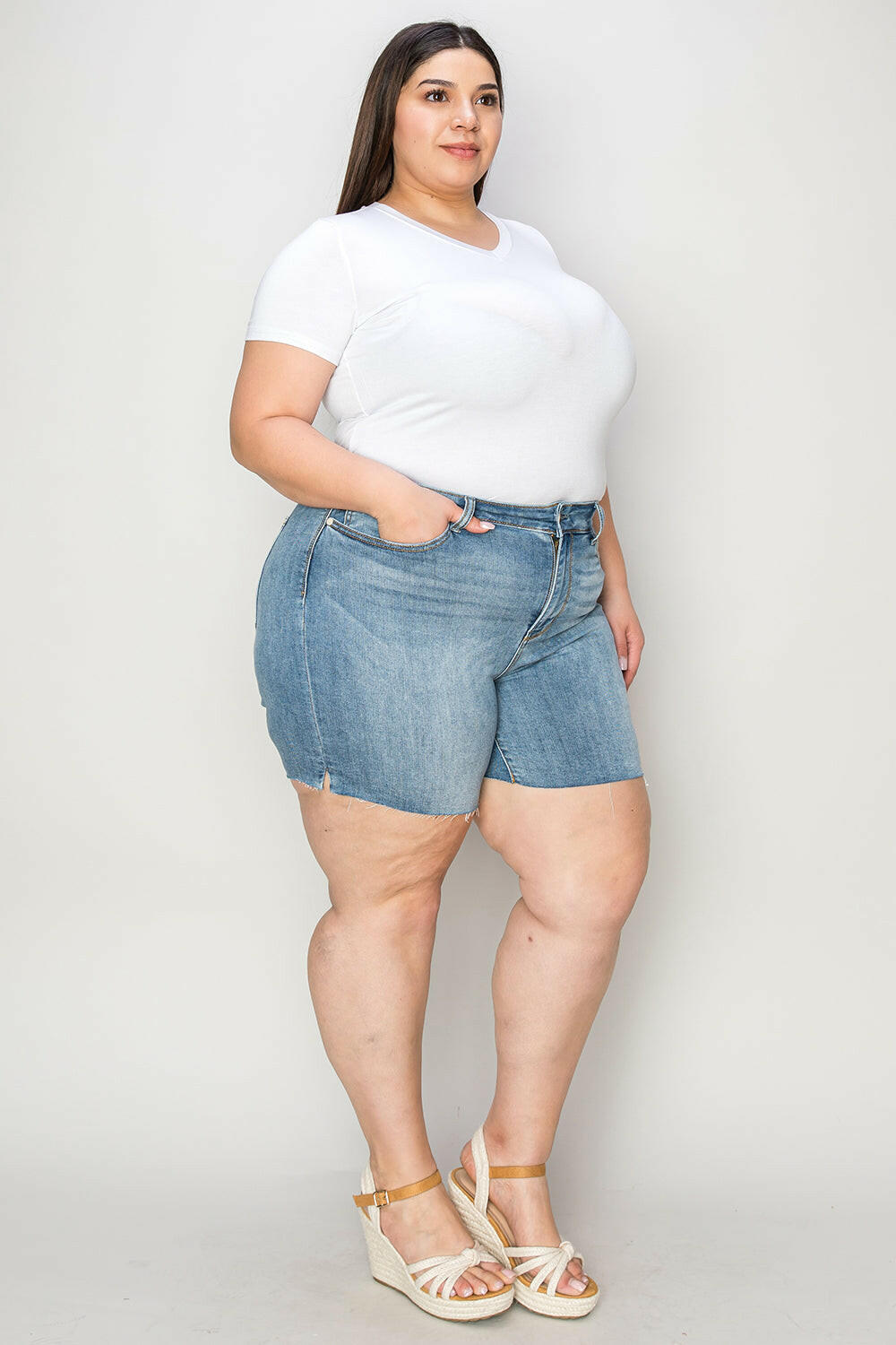 Judy Blue Full Size High Waist Raw Hem Denim Shorts | Sleekdenim.com