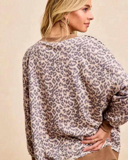 BiBi Leopard Printed French Terry Sweatshirt - Sleekdenim.com