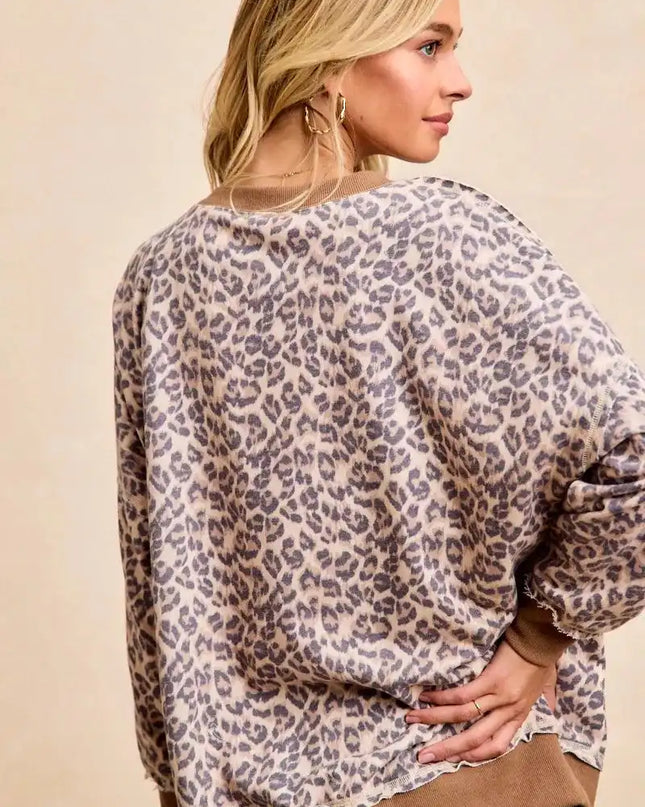 BiBi Leopard Printed French Terry Sweatshirt - Sleekdenim.com