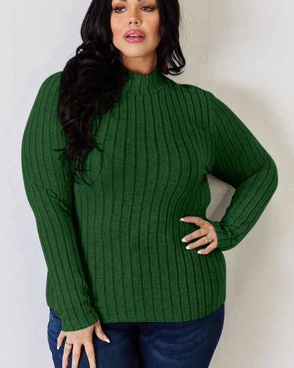 Basic Bae Full Size Ribbed Mock Neck Long Sleeve T-Shirt - Trendsi