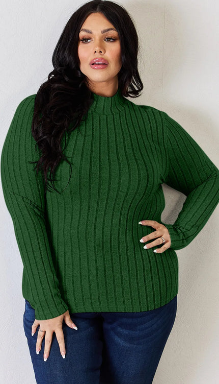 Basic Bae Full Size Ribbed Mock Neck Long Sleeve T-Shirt - Trendsi