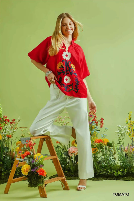 Umgee Embroidered Boho Puff Sleeve Blouse - Sleekdenim.com