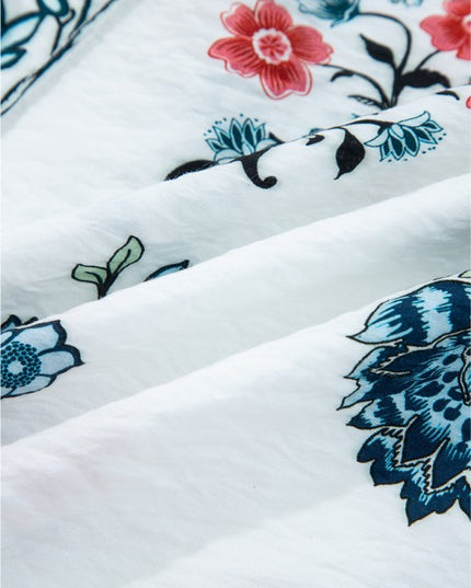 Floral Frilled V-Neck Long Sleeve Buttoned Shirt - Sleekdenim.com