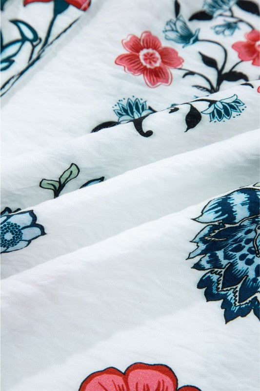 Floral Frilled V-Neck Long Sleeve Buttoned Shirt - Sleekdenim.com