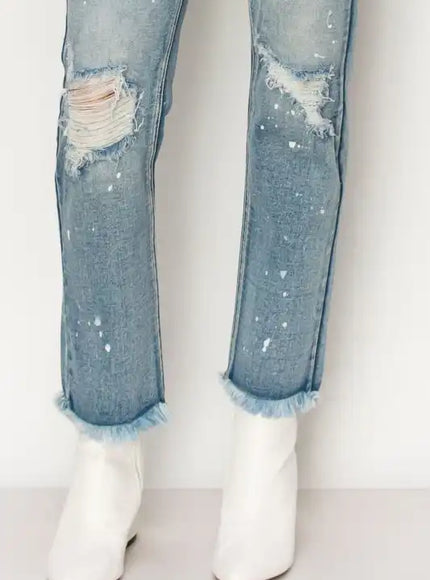 Artemis Vintage AT1050STM High Rise Distressed Straight Jeans - Sleekdenim.com