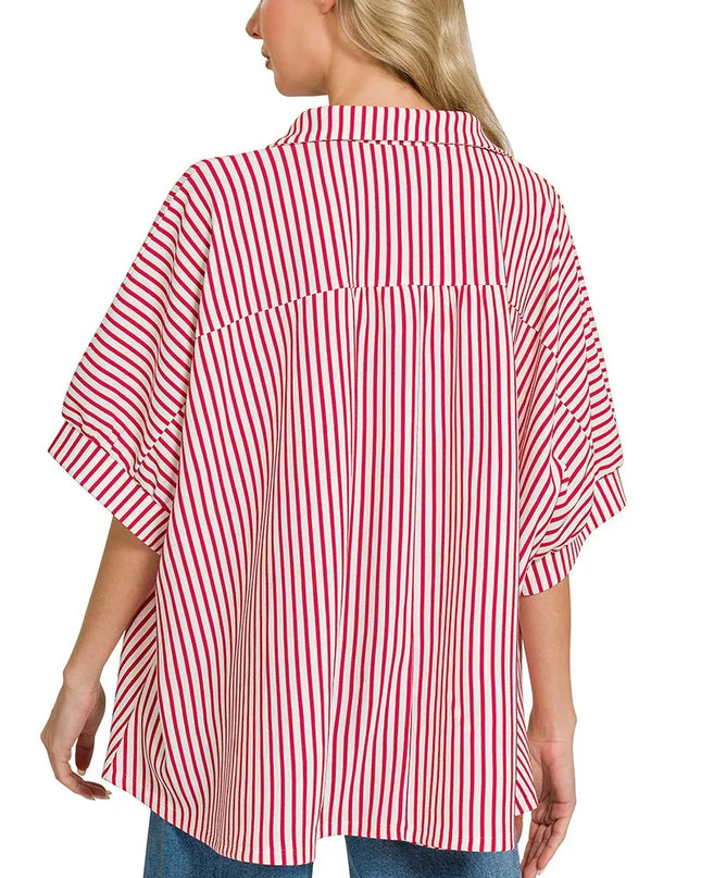 Zenana Oversized Stripe Button Down Shirt - Sleekdenim.com