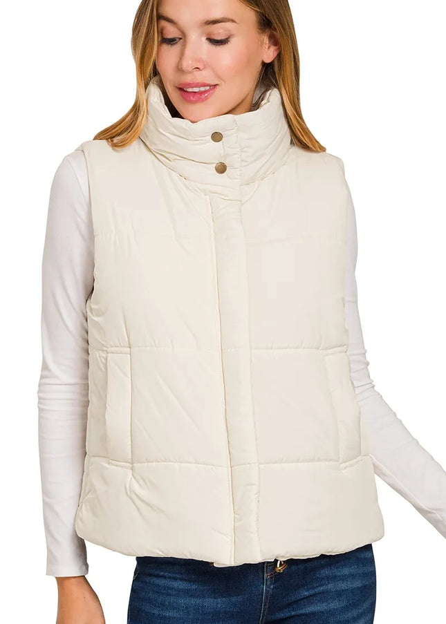 Zenana High Neck Zip-Up Vest Coat - Sleekdenim.com