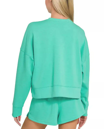 Zenana Scuba Long Sleeve Sweatshirts & Shorts Set - Sleekdenim.com