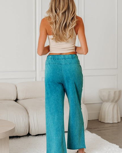 Mineral Wash High Waist Raw Hem Pants - Sleekdenim.com