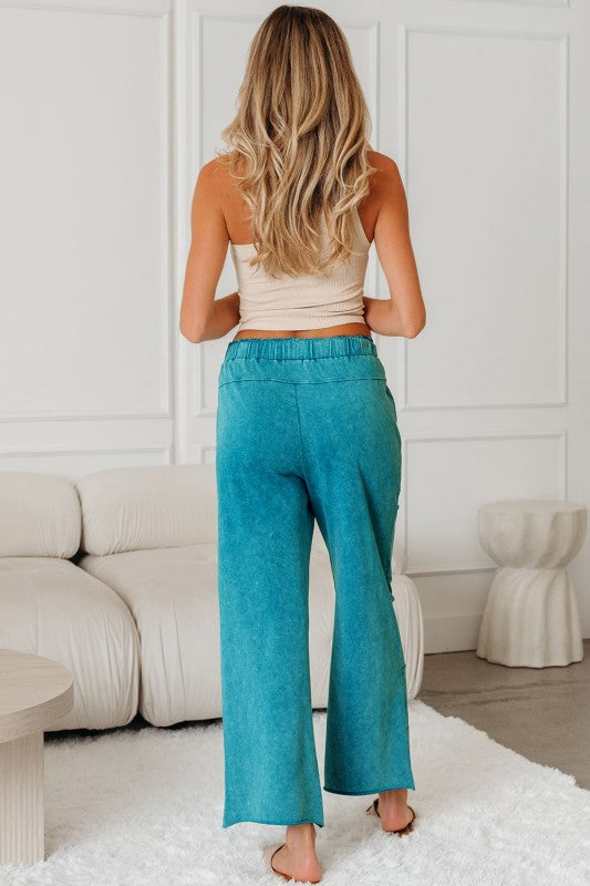Mineral Wash High Waist Raw Hem Pants - Sleekdenim.com