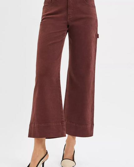 RISEN Tummy Control High Rise Crop Wide No Waist Band Pants - Sleekdenim.com