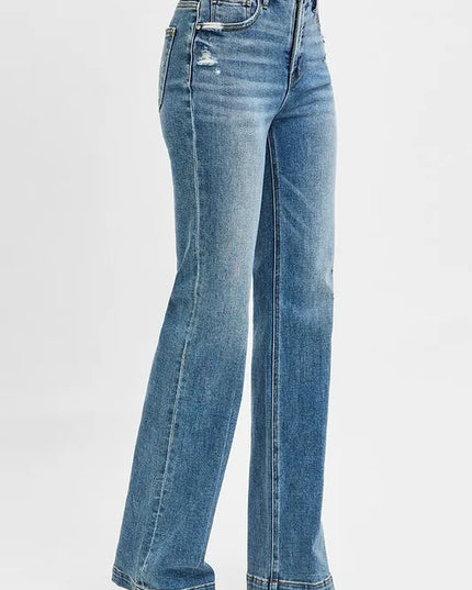 RISEN Full Size Distressed Detail Bootcut Jeans Plus Size - Sleekdenim.com