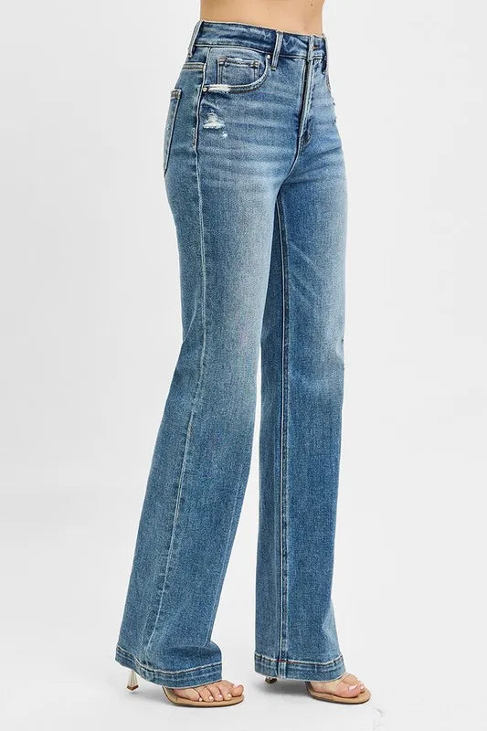 RISEN Full Size Distressed Detail Bootcut Jeans Plus Size - Sleekdenim.com