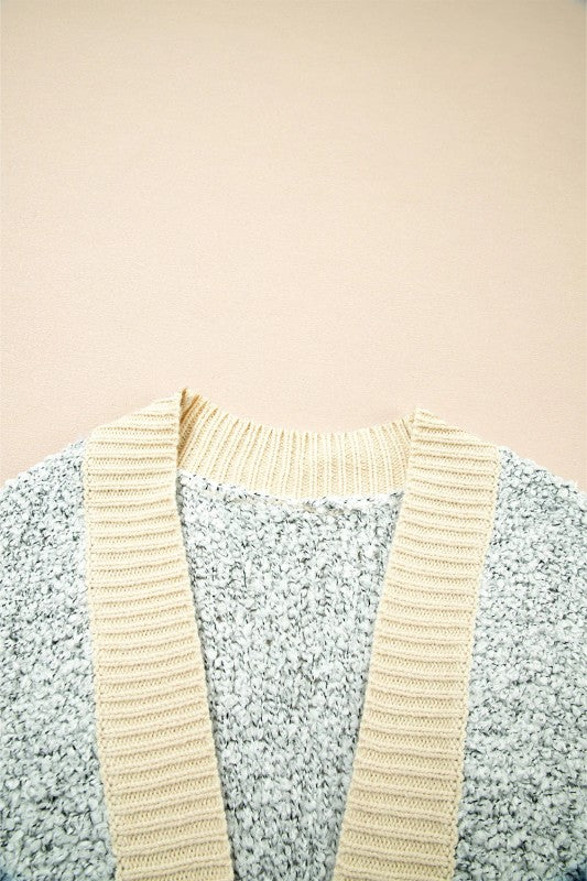 Colorblock Open Front Pocketed Cardigan - Sleekdenim.com