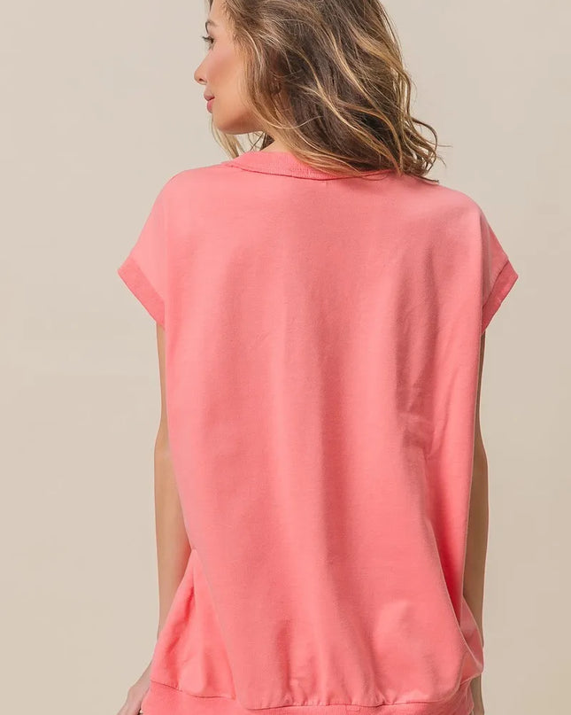 BiBi French Terry Drop Shoulder Basic Top - Sleekdenim.com