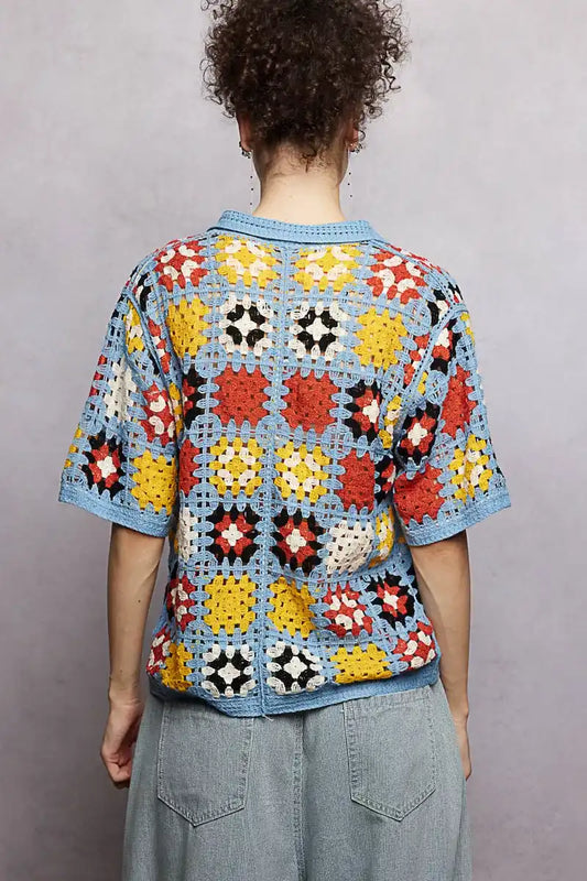 POL Crochet Short Sleeve Relaxed Fit Shirt - Sleekdenim.com