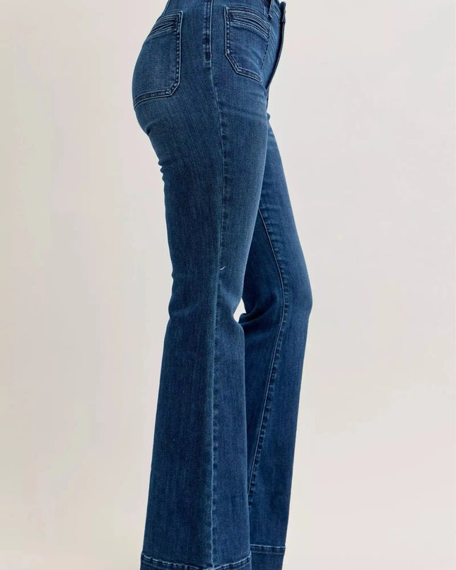 Judy Blue High-Waisted Flare Jeans with Front Pockets - Sleekdenim.com