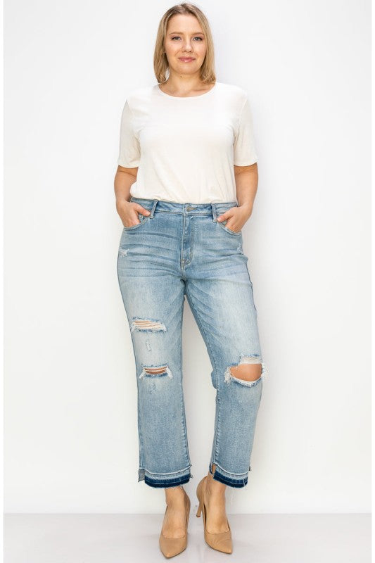 AT1004M-P PLUS - HIGH RISE ANKLE STRAIGHT JEANS - Sleekdenim.com