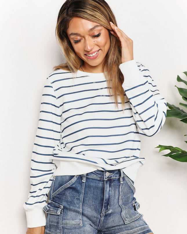 Double Take Striped Long Sleeve Round Neck Top - Sleekdenim.com